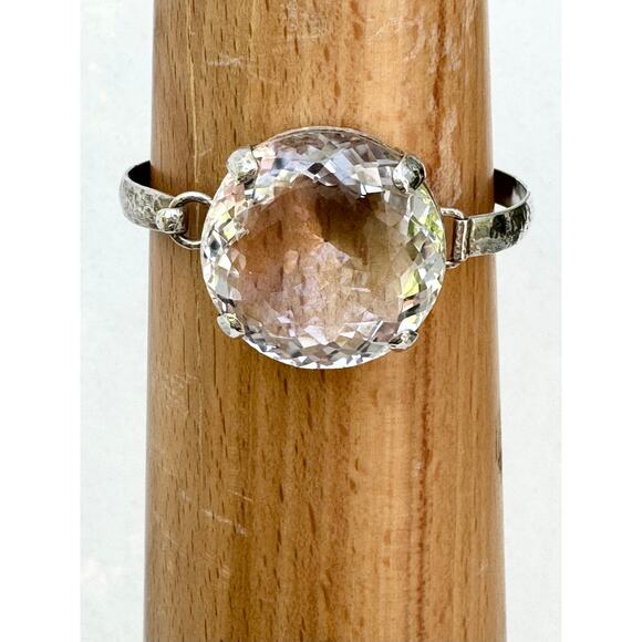 Large Quartz Crystal Sterling 925 Latch Bangle Hand Hammered Gemstone Bracelet - Picture 6 of 6
